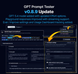 GPT Prompt Tester v0.8.9 Update – GPT-5.4 Model, Streaming Responses, and Eval Enhancements