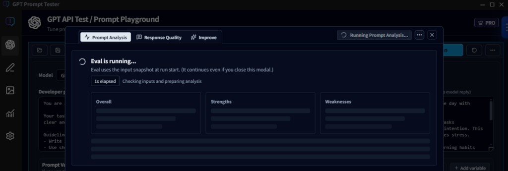 Prompt Analysis progress screen