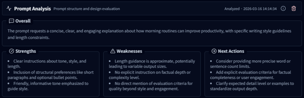 Prompt Analysis – prompt structure and design analysis
