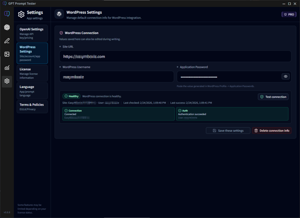 Improved WordPress Connection Settings