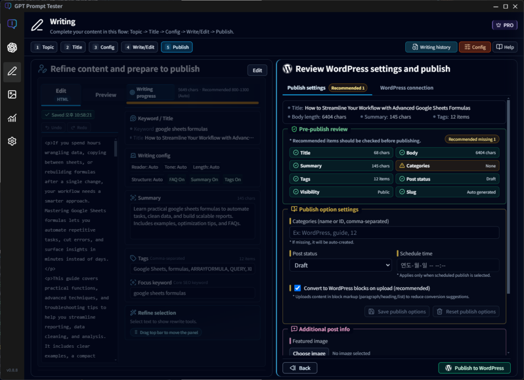 Expanded Publishing Settings