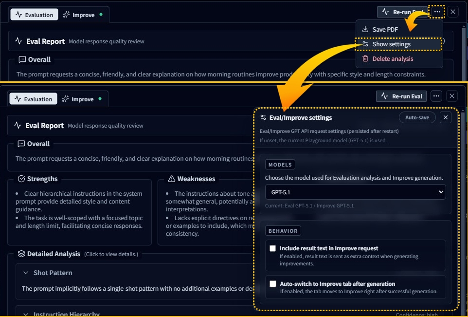 Eval / Improve Request Settings Added