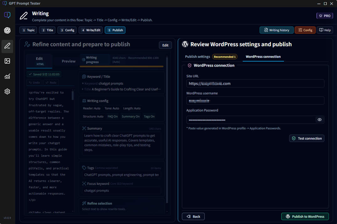 Step 5 Connection info
