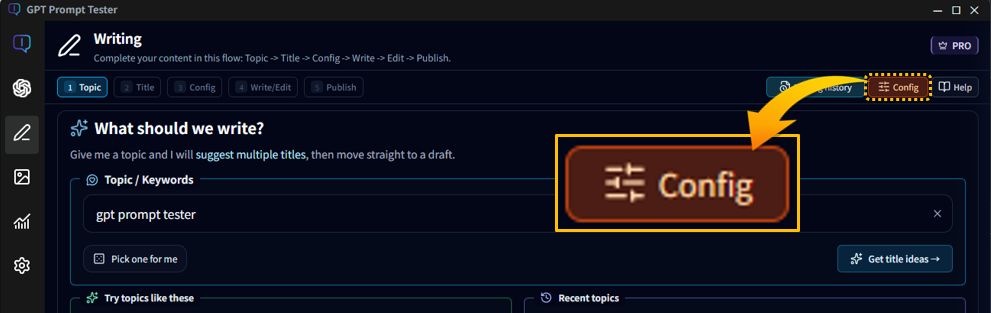 Writing prompt and model settings panel