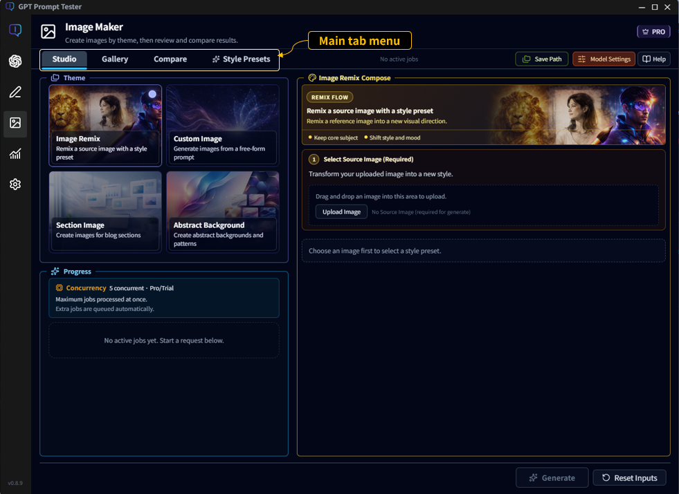Image Maker tab overview