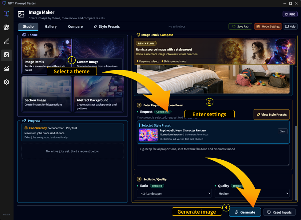 Image Maker Studio tab overview