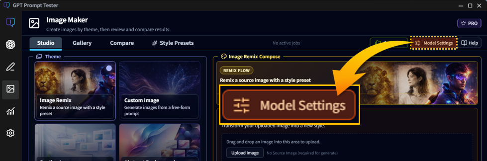 Image model settings panel