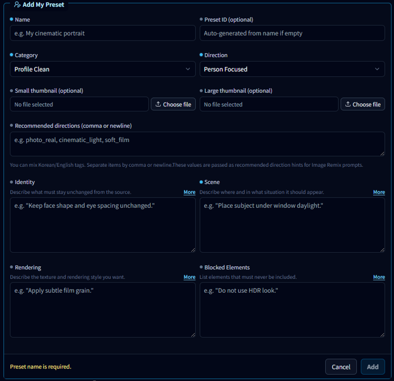 Create custom preset