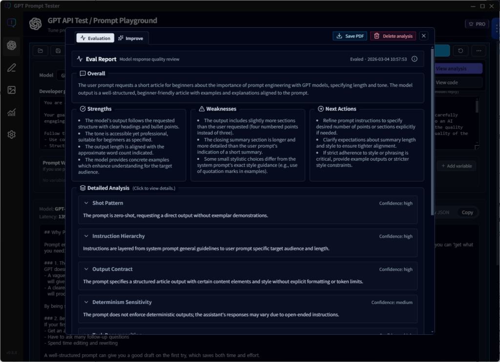Evaluation result screen