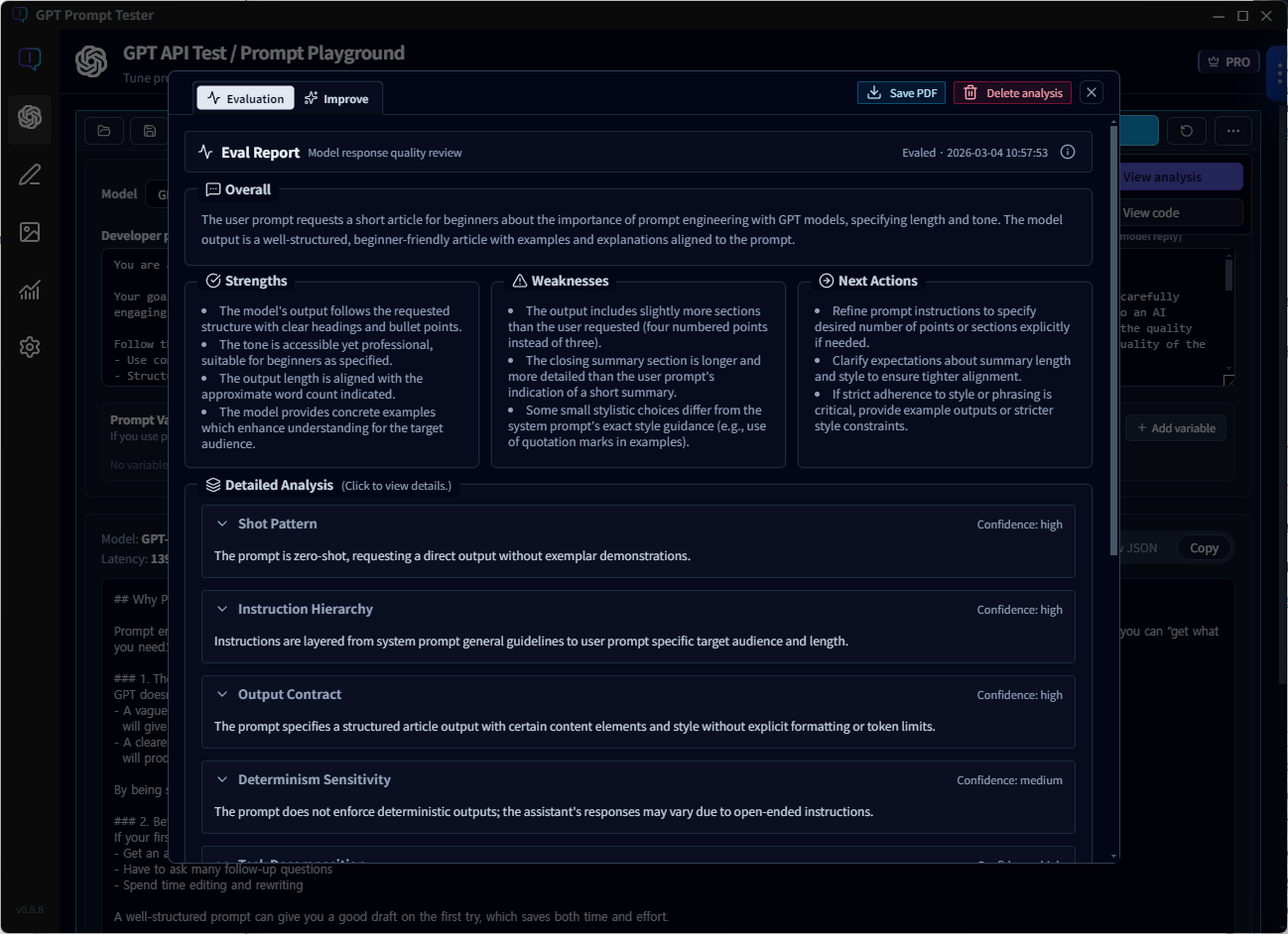 GPT Prompt Tester Eval/Improve example