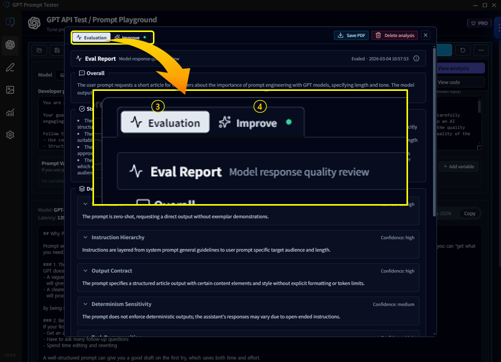 Prompt Result Evaluation Screen