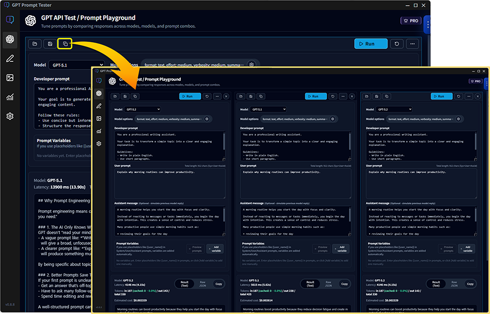 GPT Prompt Tester Multi-panel Playground