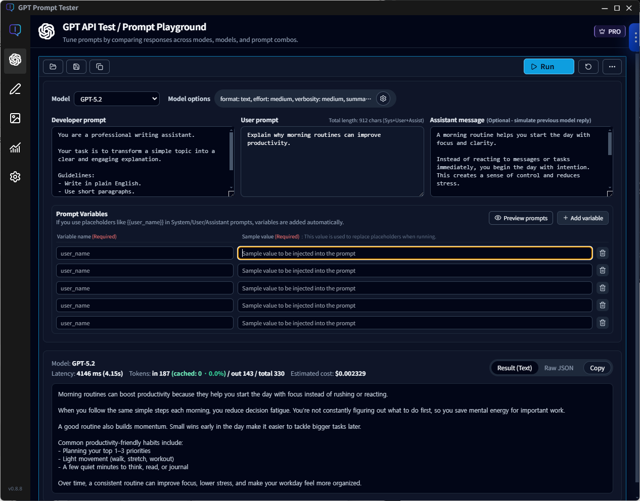 Variables & Sample Values