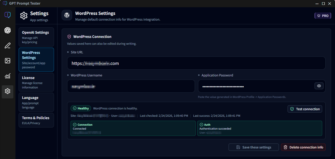 WordPress settings screen