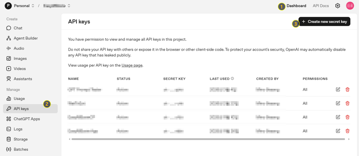 Example: Creating an OpenAI API key